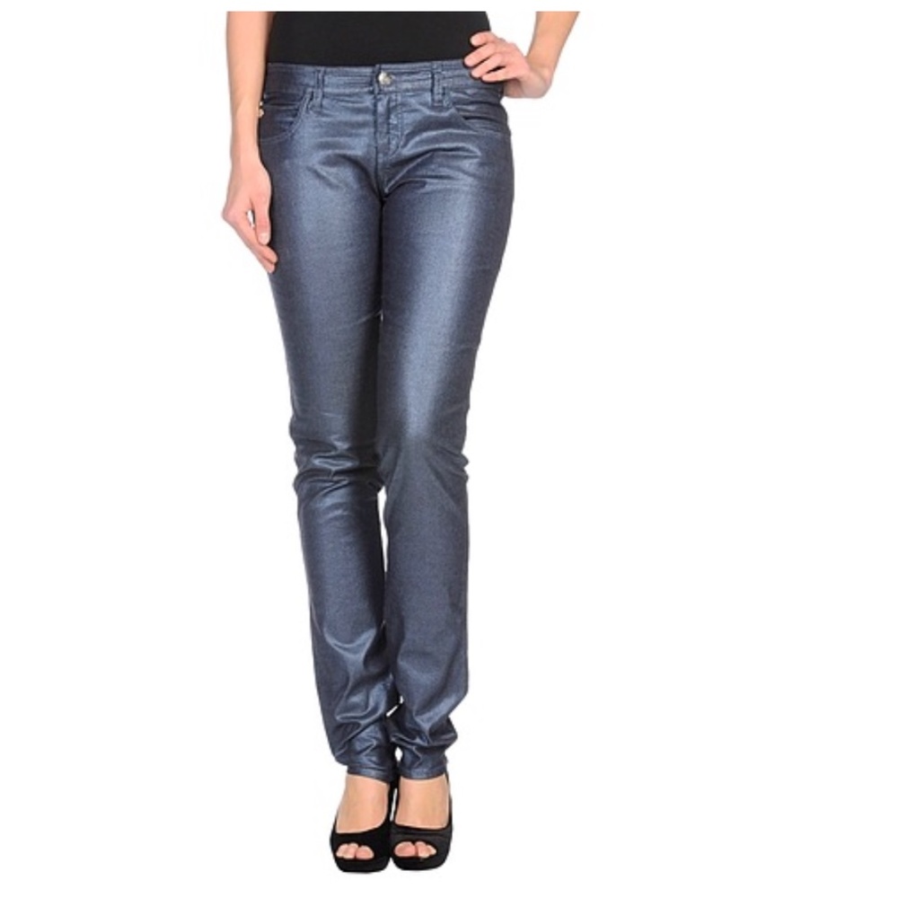 NEW Armani Jeans lightweight skinny Coated Shimmer Blue pants sz 28